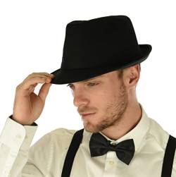 Klassischer karierter Manhattan strukturierter Gangster Trilby Fedora Hut für Herren und Damen im kubanischen Stil Derby Hut Jazz Cap, schwarz, MEDIUM von INOGIH