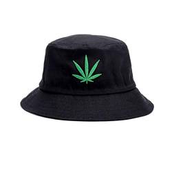 Weed-Bucket-Hut Kappe Marihuana Weed Leaf Cannabis Fisherman's Hat - Faltbare Snapback Herren Damen, schwarz, Einheitsgröße von INOGIH