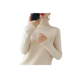 Damen Solid Turtleneck Kaschmir-Strickpullover, cremefarbener Rollkragenpullover, Weihnachtspullover für Frauen (Beige,M) von INOMAK