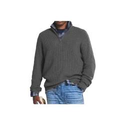 INOMAK Herren Kaschmir Business Casual Pullover mit Reißverschluss, Viertelreißverschlusspullover Herren, Slim Fit Herren Pullover mit V-Ausschnitt Langarm (Grey,L) von INOMAK