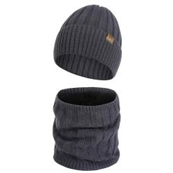 INSISMY Winter Mütze Loop Schal Set Warme Strickmütze und Halswärmer mit dickem Fleecefutter für Herren Damen von INSISMY