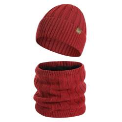 INSISMY Winter Mütze Loop Schal Set Warme Strickmütze und Halswärmer mit dickem Fleecefutter für Herren Damen von INSISMY