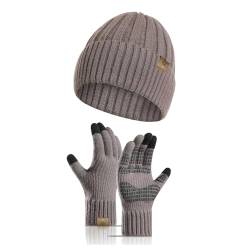 INSISMY Winter Warm Beanie Mütze Herren Touchscreen Handschuhe Set Knit Skull Cap Thermo Anti-Rutsch Handschuhe mit Fleece Gefüttert von INSISMY