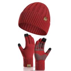 INSISMY Winter Warm Beanie Mütze Herren Touchscreen Handschuhe Set Knit Skull Cap Thermo Anti-Rutsch Handschuhe mit Fleece Gefüttert von INSISMY