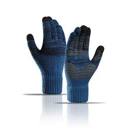 INSISMY Winterhandschuhe Herren Damen Touchscreen Handschuhe Warme Thermohandschuhe Rutschfester Griff Stricken Weiches Futter Elastische Bündchen SMS Anti-Rutsch Unisex See Blau von INSISMY