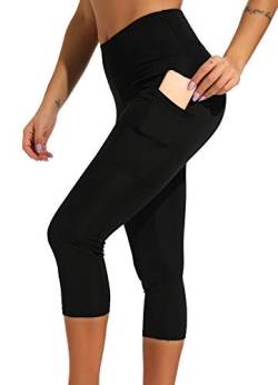 INSTINNCT Damen Doppeltaschen Sport Leggings 3/4 Yogahose Sporthose Laufhose Training Tights mit Handytasche Capris(Gerafftes Design) - Schwarz M von INSTINNCT