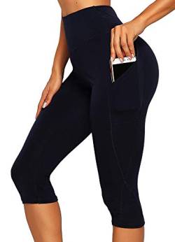 INSTINNCT Damen Doppeltaschen Sport Leggings 3/4 Yogahose Sporthose Laufhose Training Tights mit Handytasche Capris(normal) - Dunkelblau L von INSTINNCT