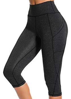 INSTINNCT Damen Doppeltaschen Sport Leggings 3/4 Yogahose Sporthose Laufhose Training Tights mit Handytasche Capris(normal) - Dunkelgrau XL von INSTINNCT