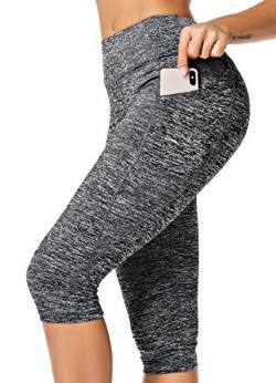 INSTINNCT Damen Doppeltaschen Sport Leggings 3/4 Yogahose Sporthose Laufhose Training Tights mit Handytasche Capris(normal) - Grau XXL von INSTINNCT