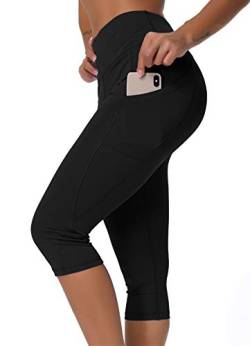 INSTINNCT Damen Doppeltaschen Sport Leggings 3/4 Yogahose Sporthose Laufhose Training Tights mit Handytasche Capris(normal) - Schwarz-1 L von INSTINNCT