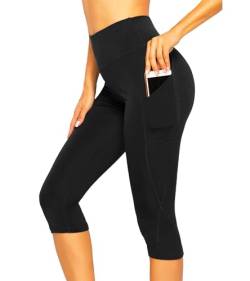 INSTINNCT Damen Doppeltaschen Sport Leggings 3/4 Yogahose Sporthose Laufhose Training Tights mit Handytasche Capris(normal) - Schwarz-1 XL von INSTINNCT