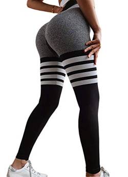 INSTINNCT Damen Gestreifte Nahtlose Leggings Slim Fit Jogginghose Sporthosen Fitnesshose A-Streifen Stil (schwarz) S von INSTINNCT