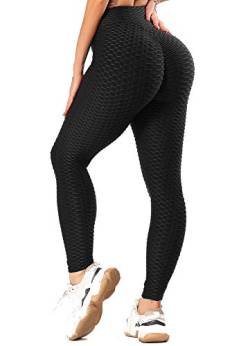 INSTINNCT Damen Hohe Taille Leggings Scrunch Butt Sportleggings Slim Booty Push Up Lange Hose mit Bauchkontrolle Schwarz XS von INSTINNCT