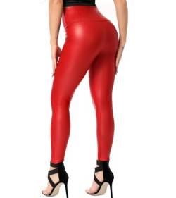 INSTINNCT Damen Kunstleder High Waist Leggings Skinny PU Leder Hose Leder-Optik Strumpfhosen Treggings Rot 4XL von INSTINNCT