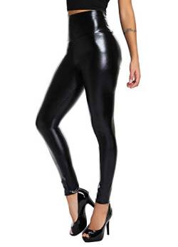 INSTINNCT Damen Kunstleder High Waist Leggings Skinny PU Leder Hose Leder-Optik Strumpfhosen Treggings Schwarz (Glänzed) XL von INSTINNCT