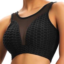 INSTINNCT Damen Mesh Yoga Sport-BH Ohne Bügel mit Polstern - Komfort Klassische Fitness Training Bustier Bra Top Mesh - Schwarz L von INSTINNCT