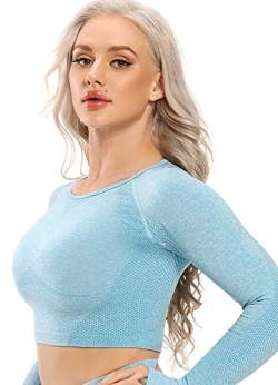 INSTINNCT Damen Nahtlos Longsleeve Laufshirt Sport Langarm Oberteil mit Daumenloch Hellblau-2 M von INSTINNCT