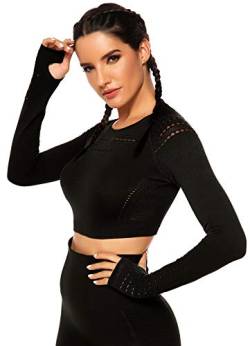 INSTINNCT Damen Nahtlos Longsleeve Laufshirt Sport Langarm Oberteil mit Daumenloch Schwarz-1 M von INSTINNCT