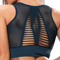 INSTINNCT Damen Nahtlos Yoga Sport-BH Ohne Bügel mit Polstern - Komfort Klassische Fitness Training Bustier Bra Top Racerback-Blau L von INSTINNCT