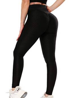 INSTINNCT Damen Slim Fit Hohe Taille Booty Lange Leggings mit Bauchkontrolle Laufhose Fitnesshose Sporthose Tights A-Karo-Schwarz-1 M von INSTINNCT