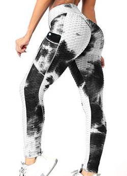 INSTINNCT Damen Slim Fit Hohe Taille Sportshort Lange Leggings mit Bauchkontrolle Booty Stil mit Taschen - Schwarz Mix Weiß XL von INSTINNCT