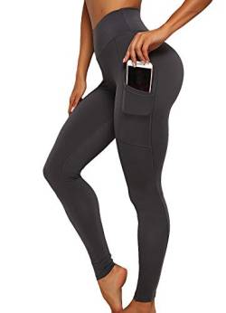 INSTINNCT Damen Sport Hohe Taille Leggings mit Taschen Yogahose Sporthose Laufhose Training Tights Grau XL von INSTINNCT