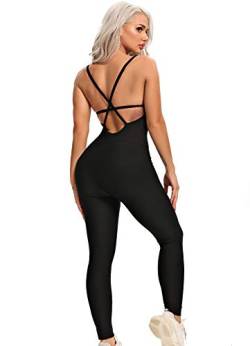 INSTINNCT Damen Sport Rückenfrei Jumpsuit Yoga Bodysuit Overall Leggings Sporthosen Bandage Playsuits Jogging Strampler Hosenanzug Trainingsanzug #0 Schwarz mit Pads L von INSTINNCT