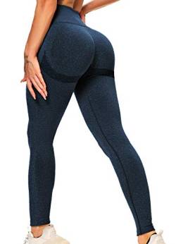INSTINNCT Damen Yoga Lange Leggings Slim Fit Fitnesshose Sporthosen #0 Lächeln Stil(gerafft) - Dunkelblau L von INSTINNCT