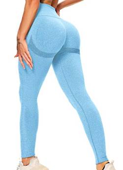 INSTINNCT Damen Yoga Lange Leggings Slim Fit Fitnesshose Sporthosen #0 Lächeln Stil(gerafft) - Himmelblau S von INSTINNCT