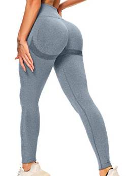 INSTINNCT Damen Yoga Lange Leggings Slim Fit Fitnesshose Sporthosen #0 Lächeln Stil(gerafft) - schmutzig blau S von INSTINNCT