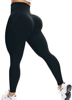 INSTINNCT Damen Yoga Lange Leggings Slim Fit Fitnesshose Sporthosen #0 Pfirsich Stil(gerafft) - Schwarz XL von INSTINNCT