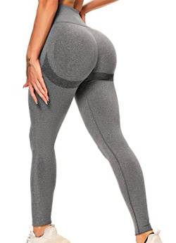 INSTINNCT Damen Yoga Lange Leggings Slim Fit Fitnesshose Sporthosen Lächeln Stil(gerafft) - Dunkelgrau S von INSTINNCT