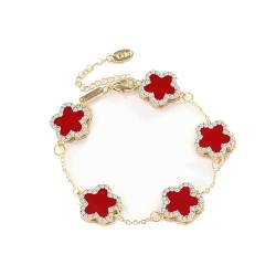 INSTR Fünf-Blumen-Armband für Frauen, zweiseitig mit Steinimitation Fritillaria-Gliederarmband, geometrischer romantischer Schmuck von INSTR