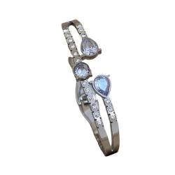 INSTR Kristall-Armband-Schmuck, exquisiter runder tropfenförmiger Zirkon-Edelstahl-Manschettenarmband-Armreif für Damenmode von INSTR