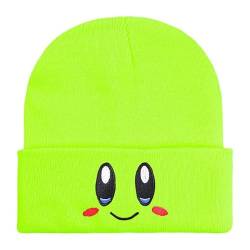 INTCHE Große Augen lächelndes Gesicht Cartoon niedlich adrett rosa Kirby bestickt vielseitige Beanie, fluoreszierendes gelb, M/L von INTCHE