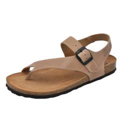 INTER-BIOS Bio-Leder-Sandalen für Damen, Zehensandalen mit Korkboden, Modell: 7162, Farbe: Beige Leder, beige, 38 EU von INTER-BIOS