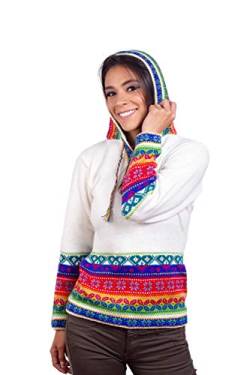 INTI ALPACA Alpaka Pullover für Damen mit Kapuze - Wollpullover - Strickpullover - Weiß (Medium) von INTI ALPACA
