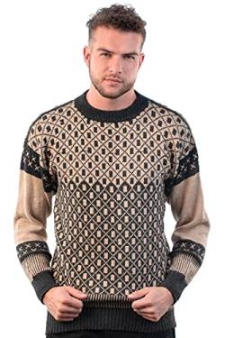 INTI ALPACA Crewneck Alpaka Sweater für Herren "Himalaya" - Alpaka Pullover - Bicolor Pullover für Winter, Charcoal and Beige, Groß von INTI ALPACA