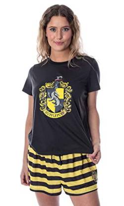 Harry Potter Pyjama-Set für Damen, Hogwarts Castle Shirt und Shorts, Nachtwäsche, alle 4 Häuser erhältlich, Hufflepuff, L von INTIMO
