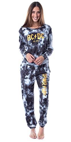 INTIMO ACDC 1973 Logo Langarm Damen Rock Band Tie Dye Lounge Jogger PJ Set, Schwarz, S von INTIMO