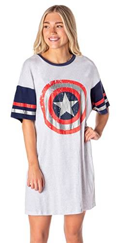 Marvel Comics Womens' Captain America Symbol Nightgown Pajama Shirt Dress (Large) Grey von INTIMO