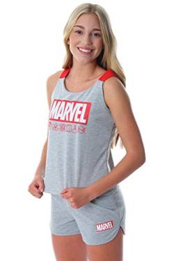 Marvel Comics Womens' Marvel Avengers Logo Tank Short Loungewear Pajama Set (Small) Grey von INTIMO