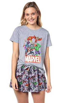 Marvel Damen Schlafanzug-Set Classic Comic The Avengers Characters Sleep Pyjama Set Shorts, GRAU, L von INTIMO