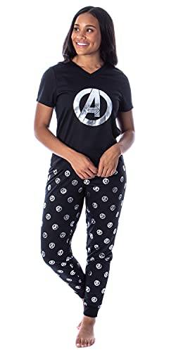 Marvel Women's Avengers Silver Foil Logo 2 Piece Shirt And Pants Jogger Style Sleep Pajama Set (M) von INTIMO