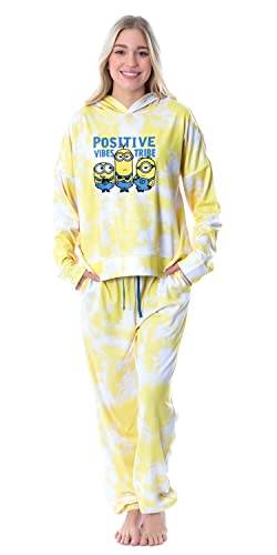 Minions Positive Vibes Tie Dye Womens' Pajama Loungewear Hooded Jogger Set Yellow von INTIMO