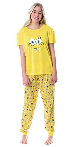 Nickelodeon SpongeBob SquarePants Womens' Faces 2 Piece Jogger Pajama Set (Large) Yellow von INTIMO