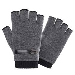 INTVN Fingerlose Handschuhe Herren Winter Outdoor Warm Thermo Strick Handschuhe Grau L von INTVN
