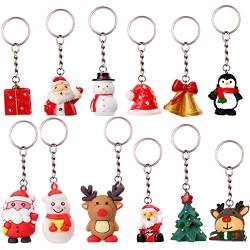 INTVN Weihnachtsmann Cartoon Schlüsselanhänger[12 Stück] aus PVC oder weichem Silikon, Schneemann Geschenkbox Hut Jingling Bell Tree Elch kreative Schlüsselanhänger kleines Geschenk für Weihnachten von INTVN