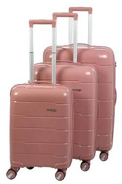 INVIDA Hochwertiges Glüückskind 3 teiliges Kofferset Trolley Koffer Set in 5 Farben aus Polypropylen mit 4 x Doppelrollen (Rosa) von INVIDA
