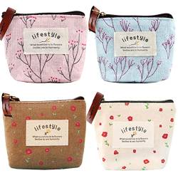 Coin Purse Small 4 Packes Canvas Purse Wallet Small Zipper Change Purse Cute Floral Mini Wallet Pouch Women and Girls Coin Pouch von INVODA